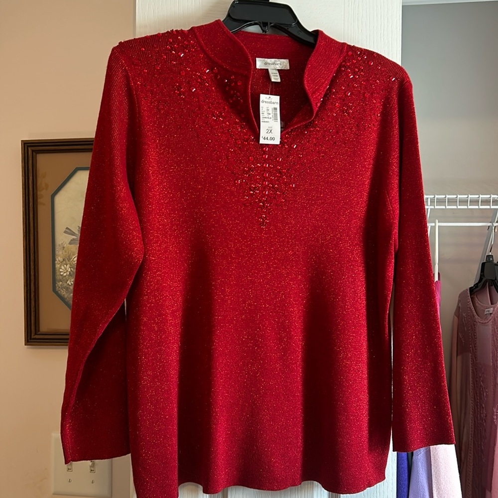 Red fancy beaded sweater size 2X or also 1820 brand new with tags